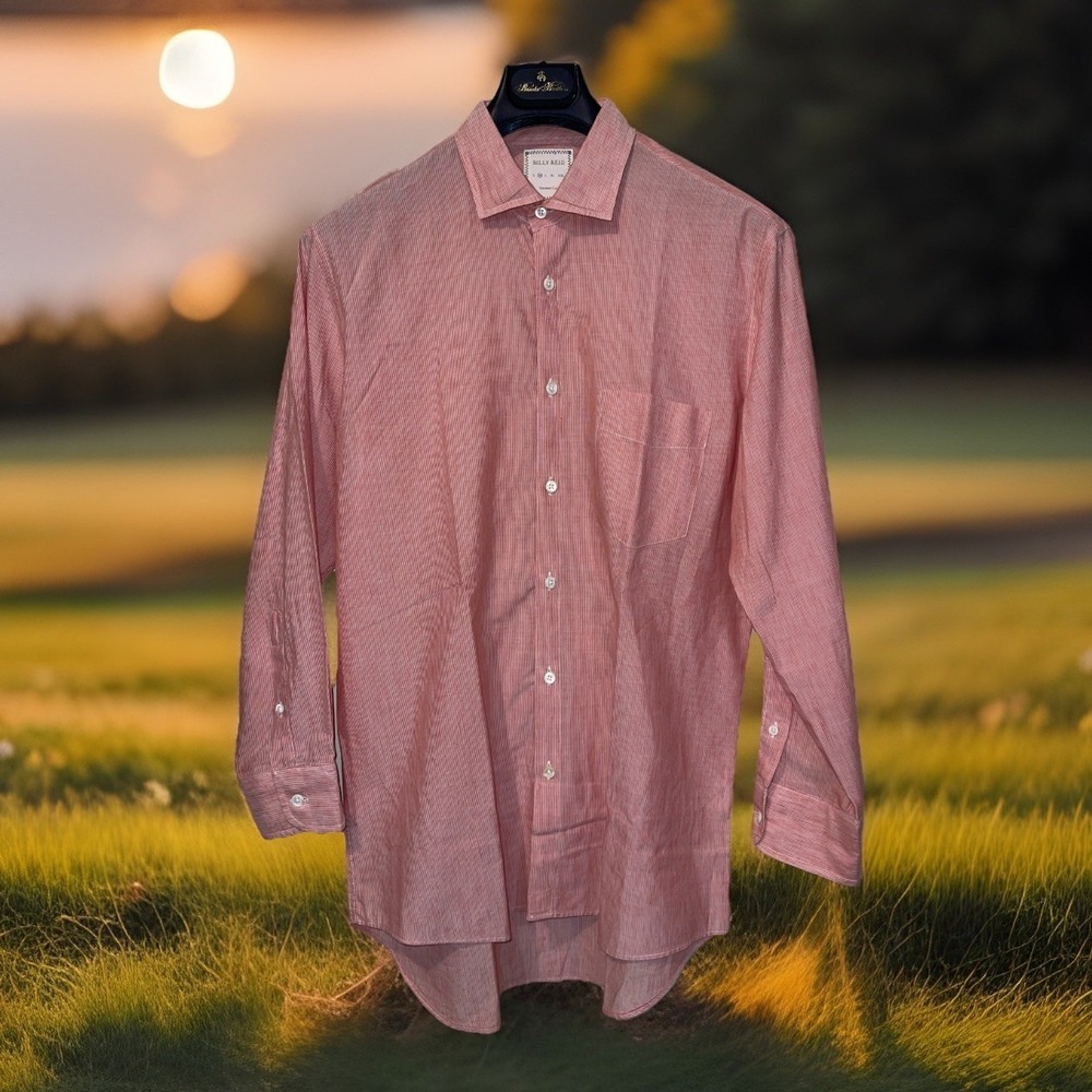 Billy Reid Shirt Men M‎ Red Pinstripe Spread Collar Long Sleeve